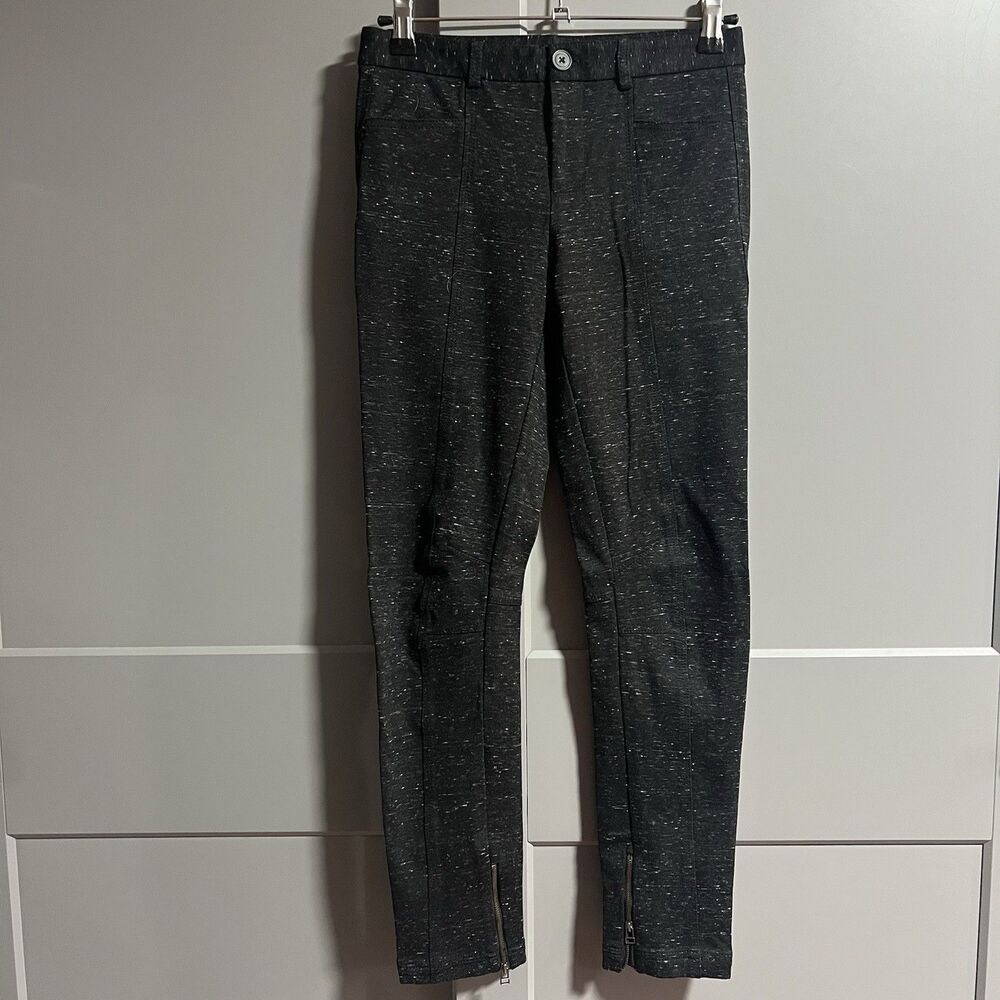 ATM Anthony Thomas Melillo Melange Ponte Skinny Moto Pants Black Speckle 0